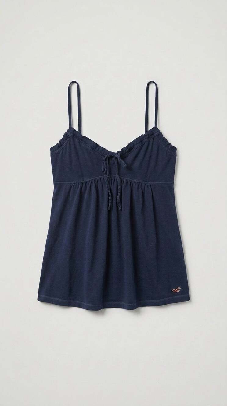 Y2K Hollister Navy Blue Tie Front Babydoll Cami Tank Top Size M